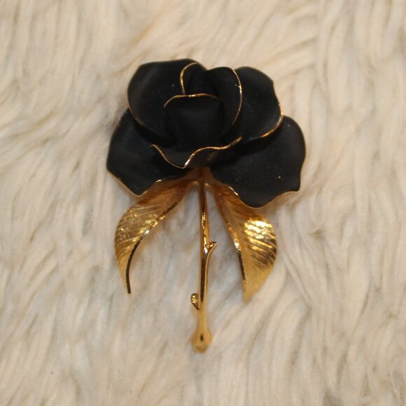 Vintage Giovanni Antonio Cerrito Black Rose BROOCH Pin CIRCA 1970'S - Picture 1 of 5